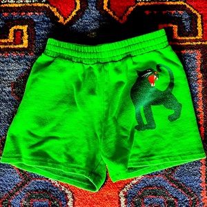 Super cute green sweat-shorts with rad panther detail! Unisex. Size 5-6 ish.